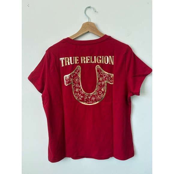True Religion Floral Horseshoe V-Neck Tee – Jester Red – XL - Picture 3 of 4
